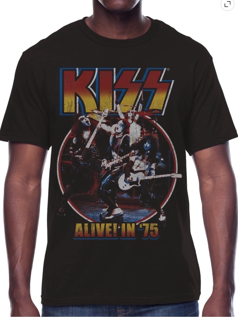NWOT KISS Rock Band Graphic Crew Neck Black T-Shirt Alive In 75 Size 3X